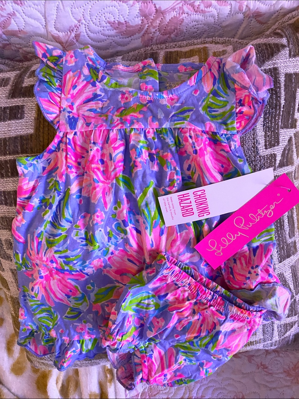 Lilly Pulitzer Girls Floral Matching Set - Purple, Pink, Green 12-18 months